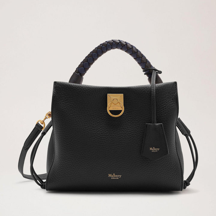 Mulberry Tas Small Iris Heavy Grain Zwart van zwart leer met vlechtdetail en gouden gesp. ModelHH6267000A100