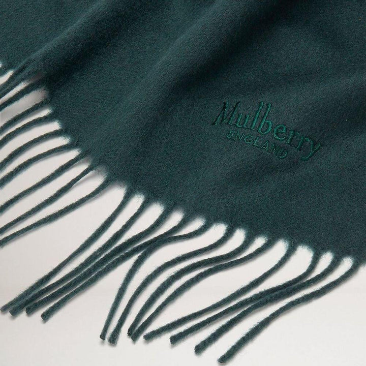 Mulberry Sjaal Kasjmier sjaal mulberry groen met franje en geborduurd logo, model VS4460484Q633