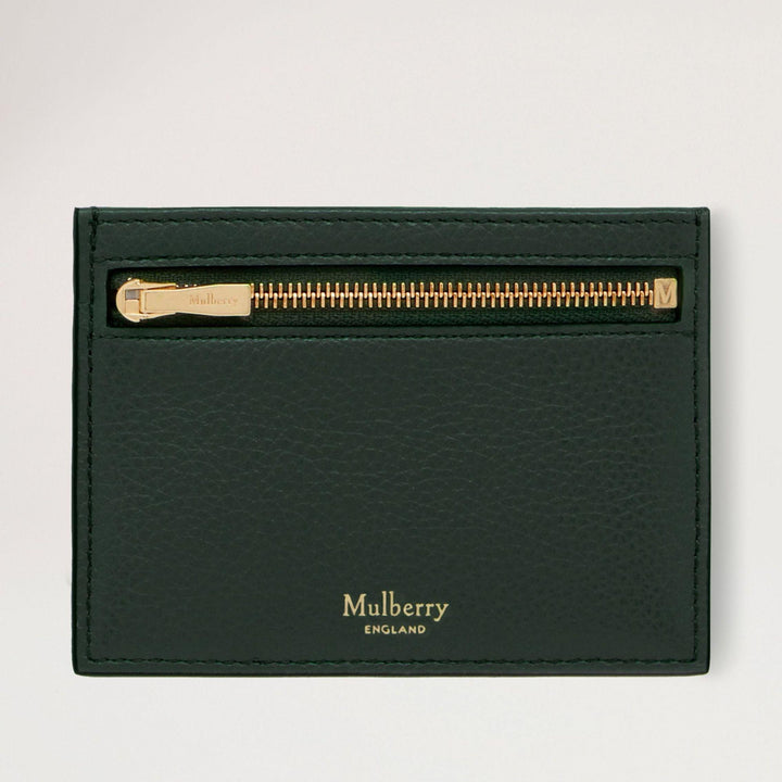 Mulberry Creditcardslip met rits van donkergroen leer met goudkleurige ritssluiting, vooraanzicht. ModelRL6466205Q633