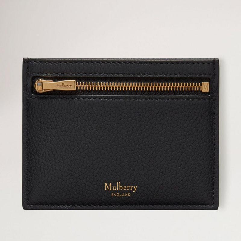 Mulberry Creditcardslip met rits Small Classic Grain Zwart met zichtbare rits en gouden details, zwart leer. ModelRL6466205A100