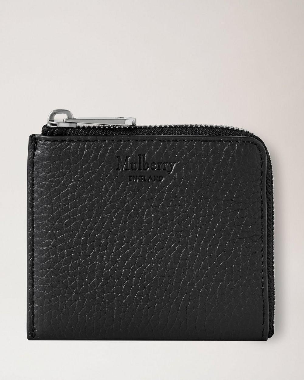 Mulberry Portemonnee met rits Heavy Grain Black toont zwarte portemonnee van zwaar generfd leer met ritssluiting, model rl6360736a100