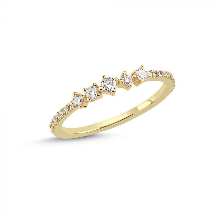 Nuran 14kt Noelle ring met diamanten, klassieke gouden ring met kleine fonkelende steentjes, Model A3056-021-001