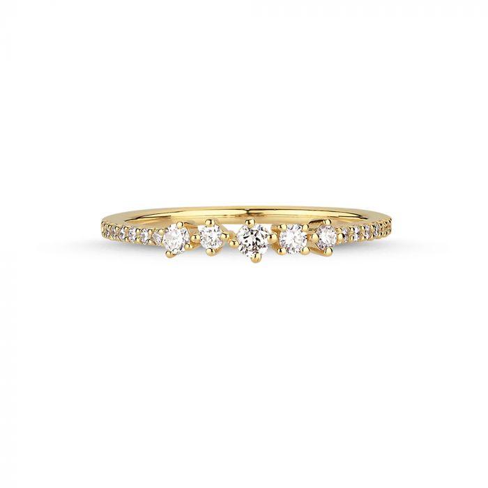 Nuran 14kt Noelle ring met diamanten, elegante gouden ring met verschillende glimmende diamanten. Modela3056-021-001