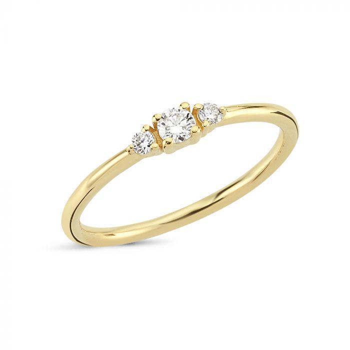 Nuran 14kt Petit Ring met diamanten, elegante gouden ring met drie kleine diamanten. ModelR1110-R1110-015-001