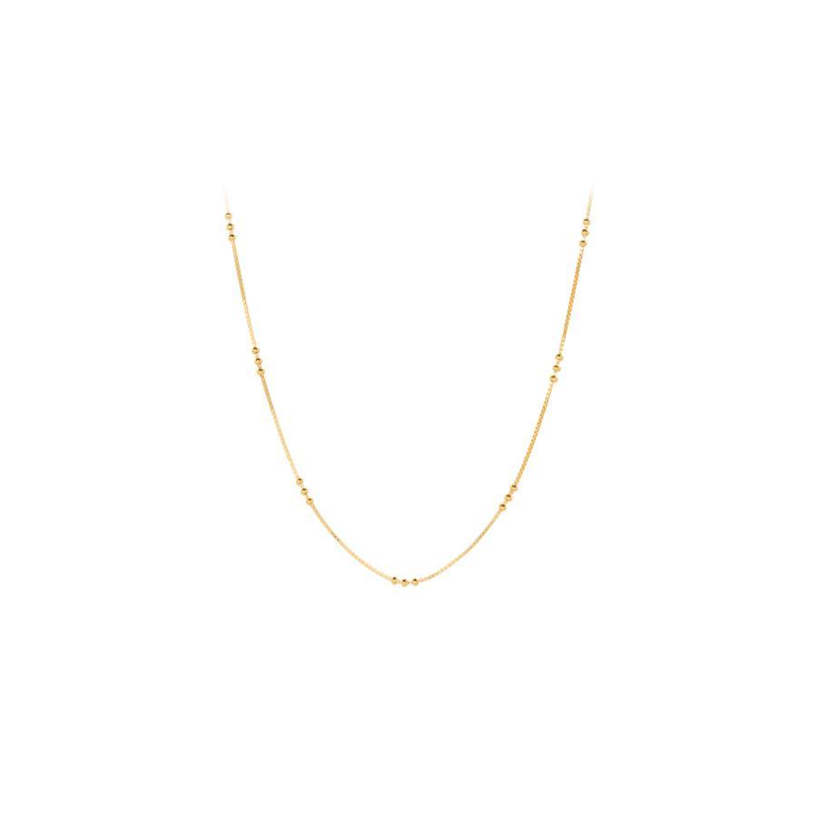 Pernille Corydon Eva Halsketting met kleine baldetails in een vergulde look tegen een witte achtergrond. Model N-721-GP