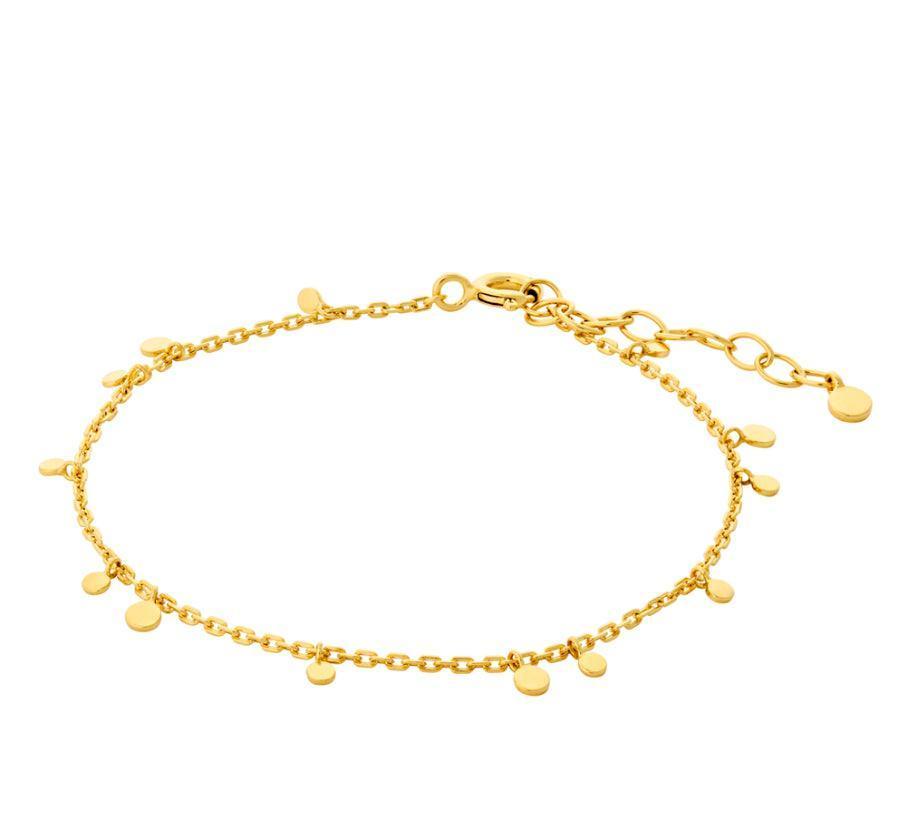 Pernille Corydon Glow Armband in goud met kleine ronde hangers, elegante en verstelbare ketting. Model B-018-GP