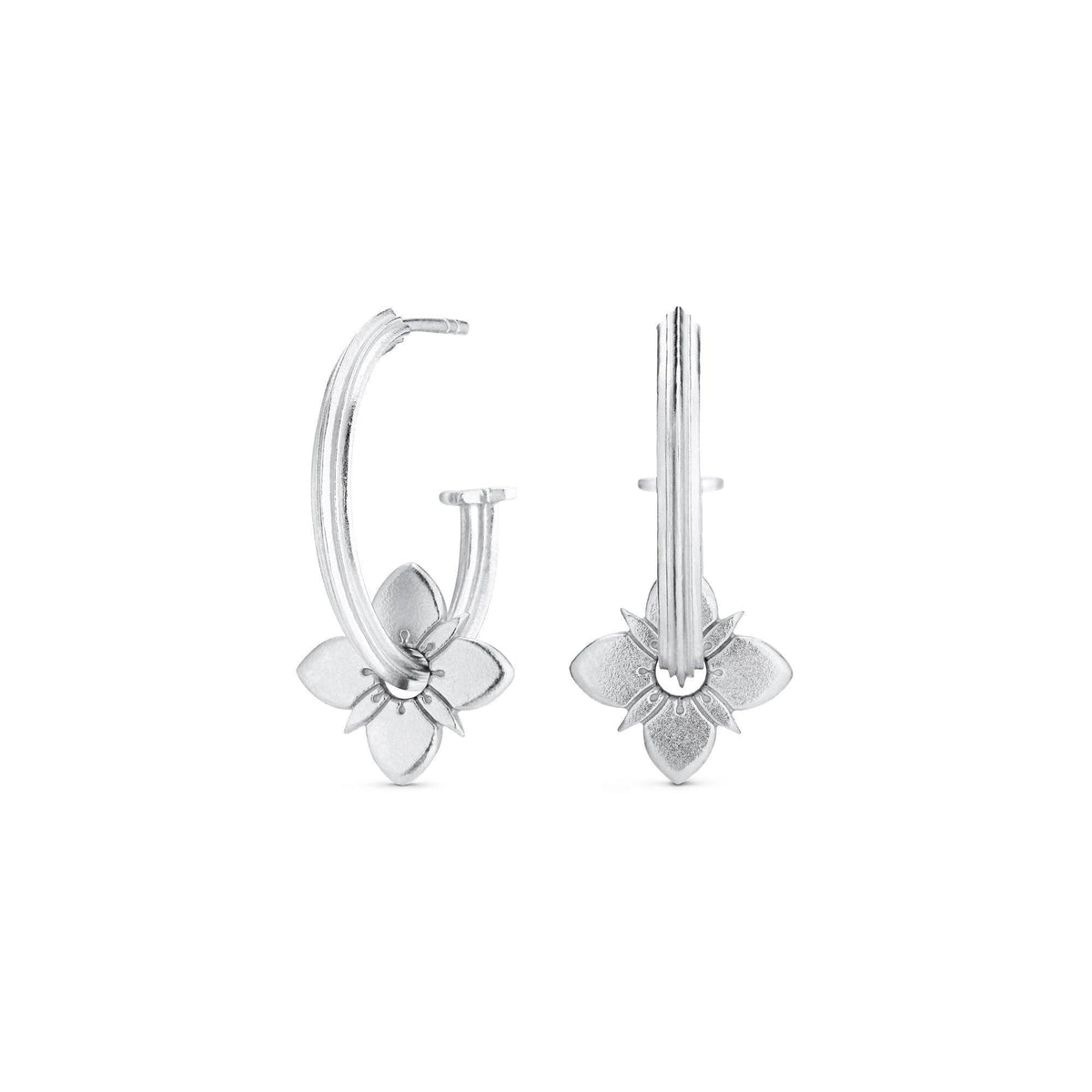 Polar Healing Hoops, elegante zilveren oorringen met bloemdetail, model HEA-HP-RH-00612-1