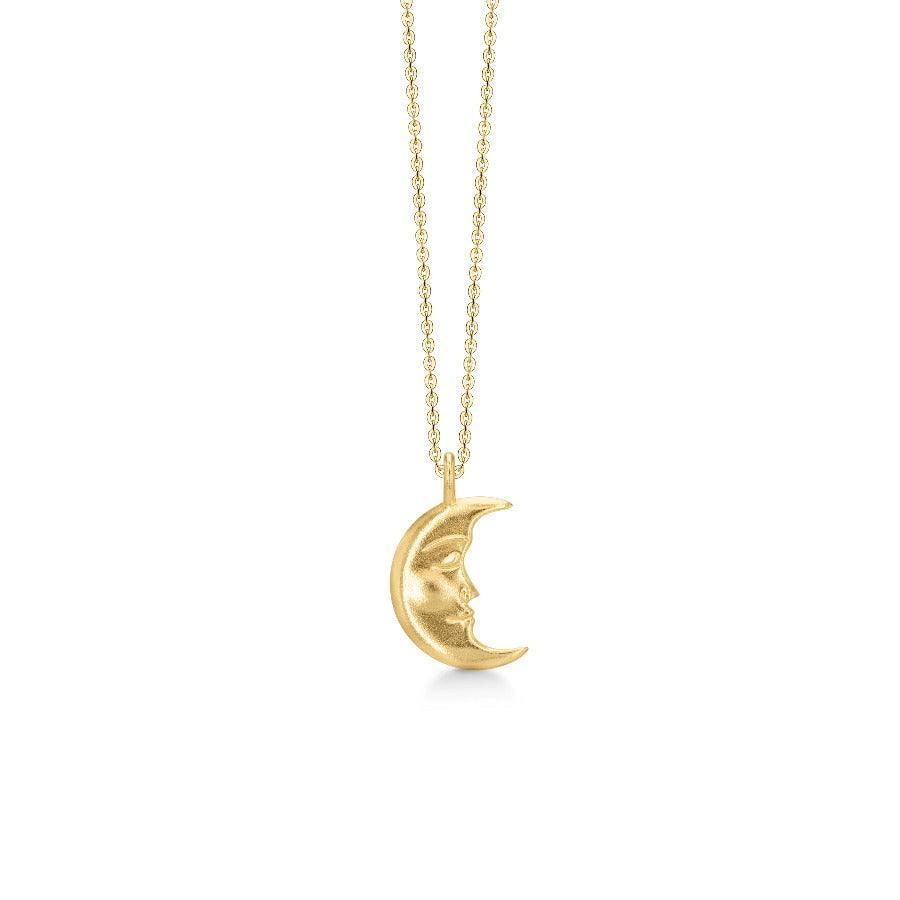 Polar Jewelry Moon vergulde ketting met maanhanger in mat gouden look aan een eenvoudige ketting. Model TMO-NL-GD-00249
