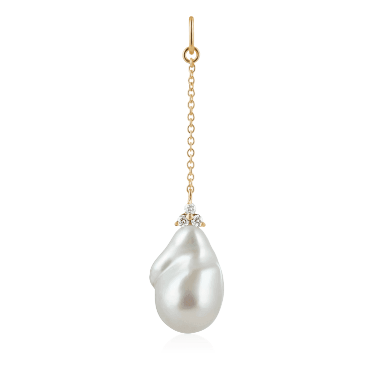 ro copenhagen 18kt frid barokhanger met witte barokparel aan ketting in goud en kleine diamanten, model 108033-1