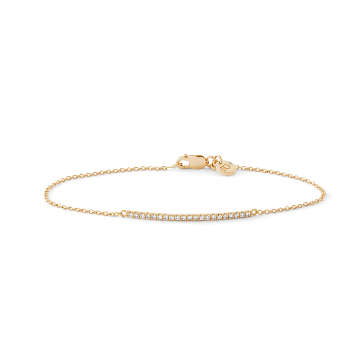 Ro Copenhagen 18kt Rock Classic-armband met dunne gouden ketting en met diamanten bezette staaf, model 106497-001-1.