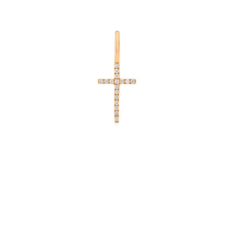 ro copenhagen 18kt Rock Classic Cross Diamond Hanger toont een elegante kruishanger in goud met diamanten, Model 105692-1