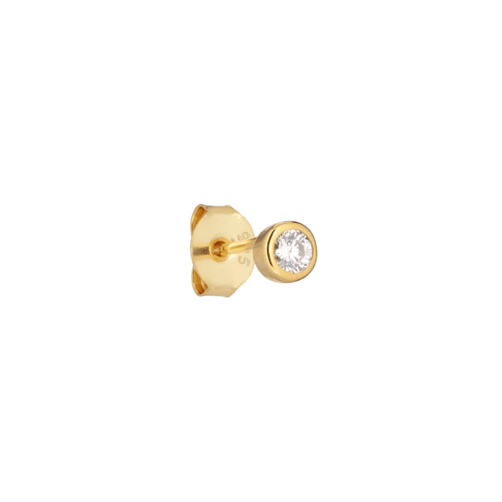 the earring shop kleine witte zirkonia oorbellen in goud met ronde heldere steen, model SS2114-SS2114-1