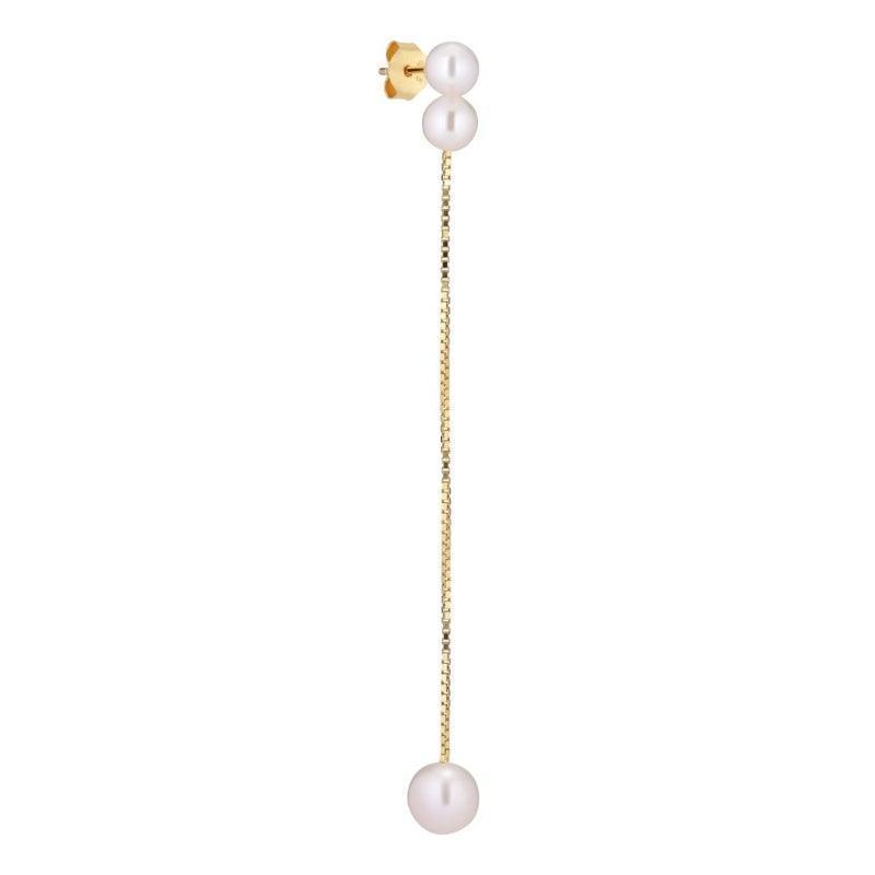 Sun Ray Pearl Chain Oorbel met twee witte parels en lange gouden ketting, elegant en minimalistisch, Model ss2004-1