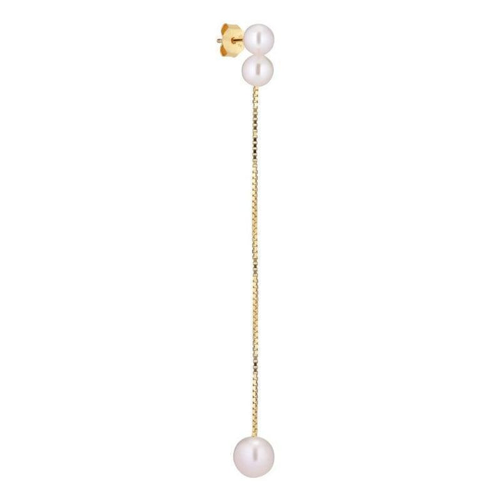 Sun Ray Pearl Chain Oorbel met twee witte parels en lange gouden ketting, elegant en minimalistisch, Model ss2004-1