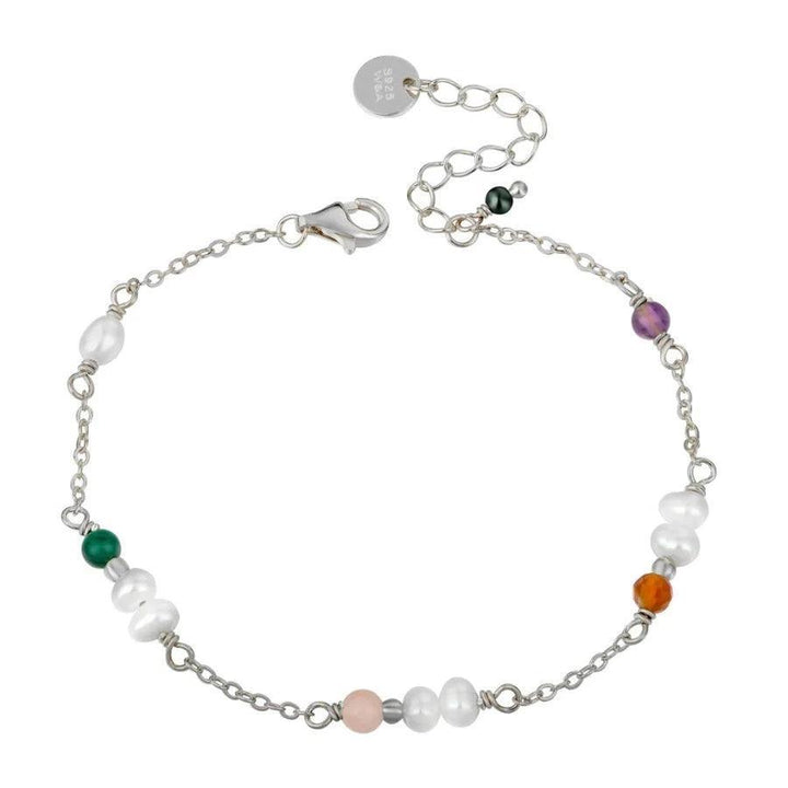 wioga Alexandra armband zilver met ketting, gekleurde parels en verstelbare sluiting. Model B-8143-S