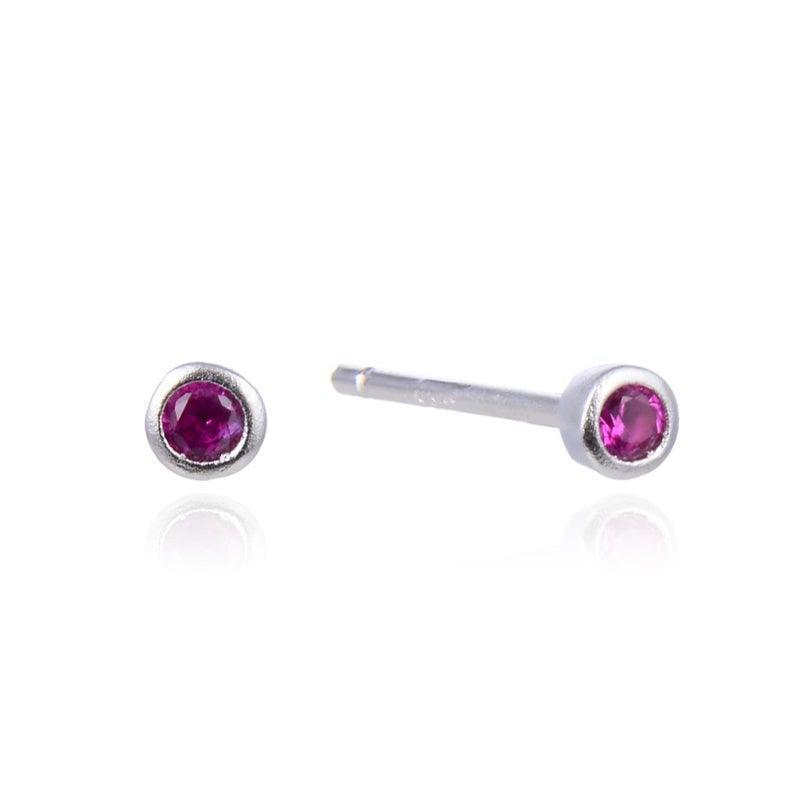 wioga roze zilveren studs, discrete ronde zilveren studs met roze stenen, model E-1051-S