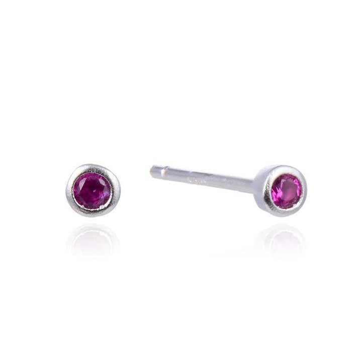 wioga roze zilveren studs, discrete ronde zilveren studs met roze stenen, model E-1051-S